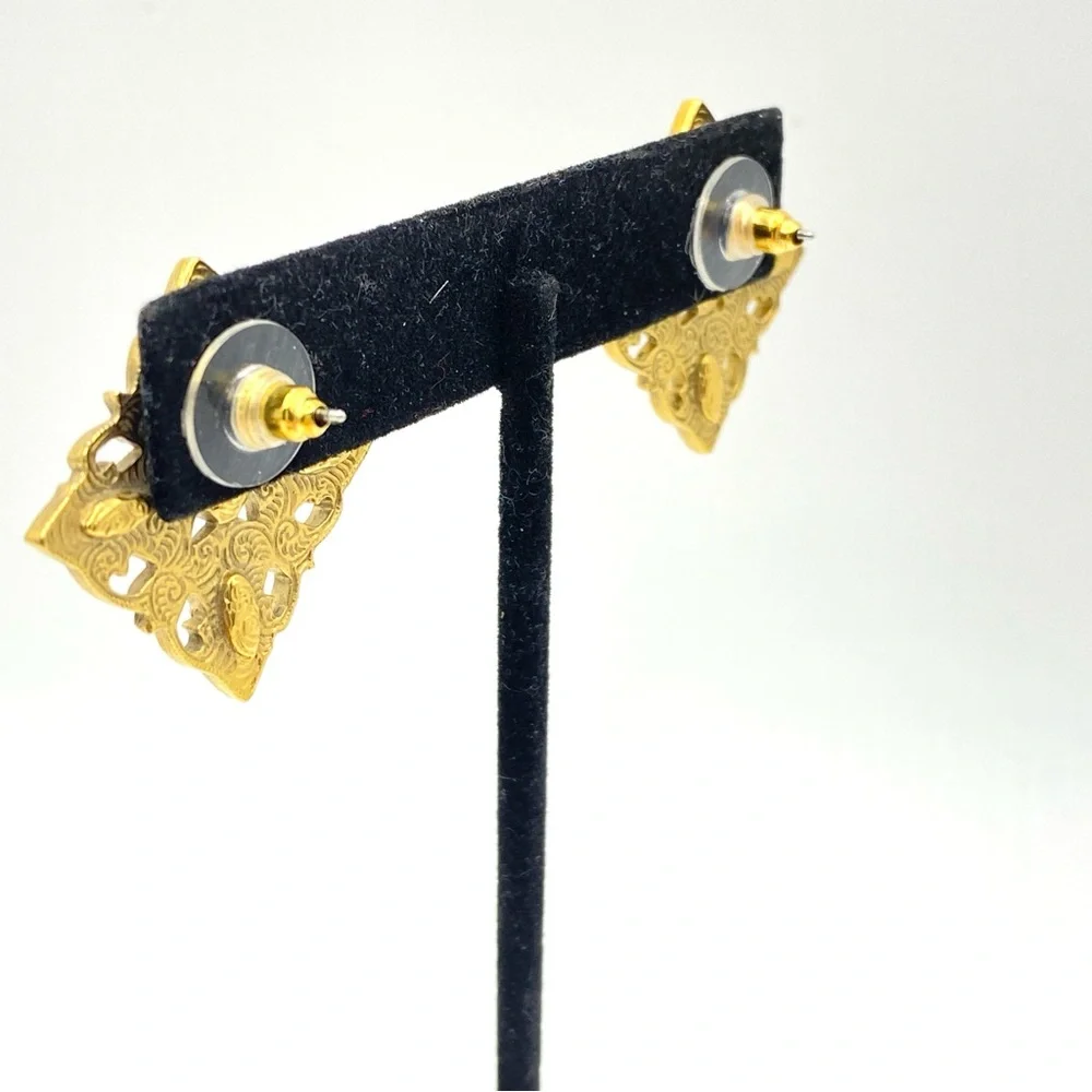 Goldtone Rhinestone Square Pierced Earrings